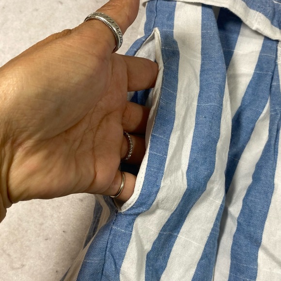 Linen Lux Linen Belted Shorts Walking Shorts white & Blue Striped 32” Po… - Picture 3 of 7